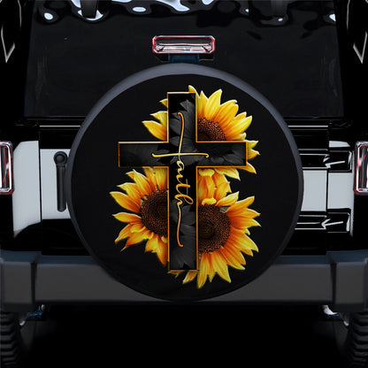 Cross Sunflower Faith Car Spare Tire Cover