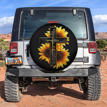 Cross Sunflower Faith Car Spare Tire Cover
