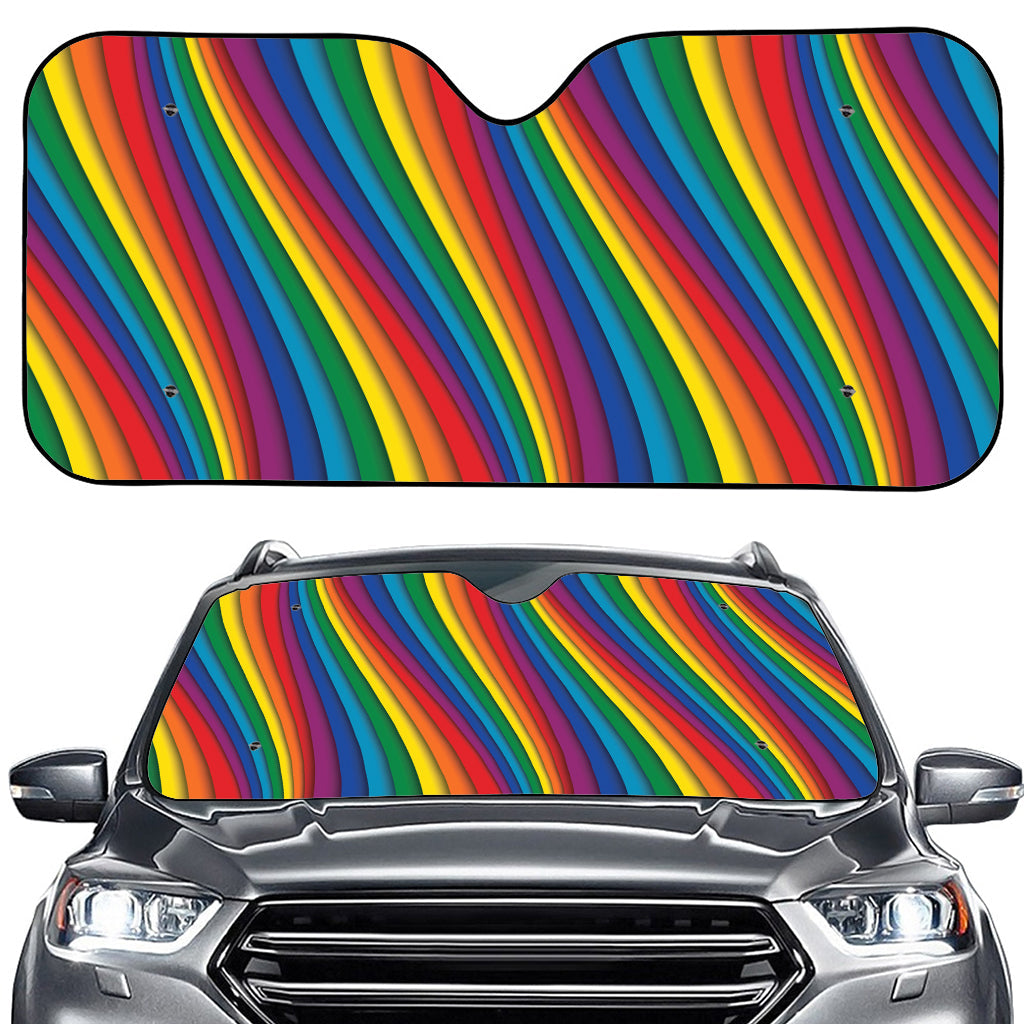 Curved Rainbow Pattern Print Car Windshield Sun Shade
