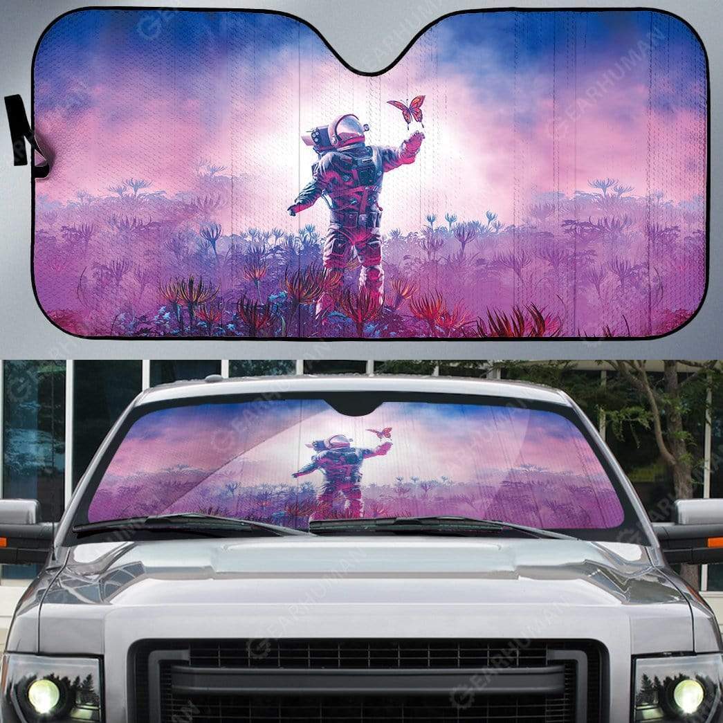 Gearhumans Custom Car Auto Sunshade Astronaut And Butterfly