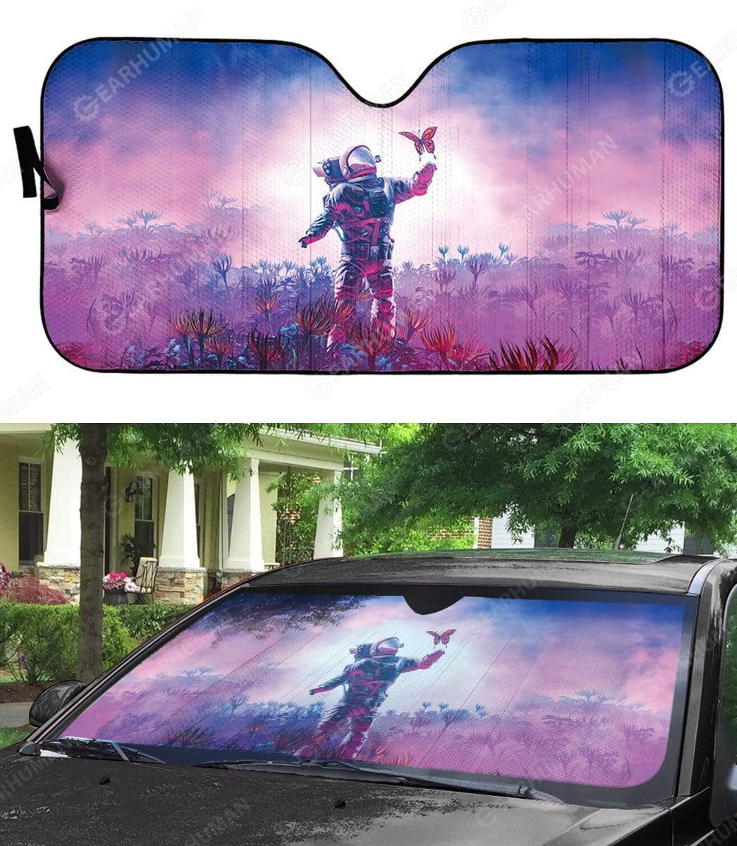 Gearhumans Custom Car Auto Sunshade Astronaut And Butterfly