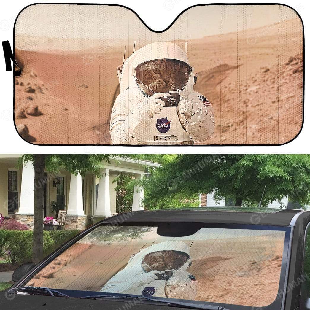 Gearhumans Custom Car Auto Sunshade Astronaut Cat on Mars