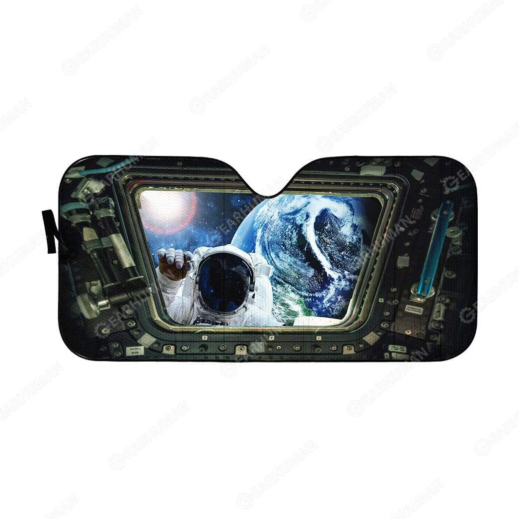 Gearhumans Custom Car Auto Sunshade Astronaut Knocking The Spaceship Door