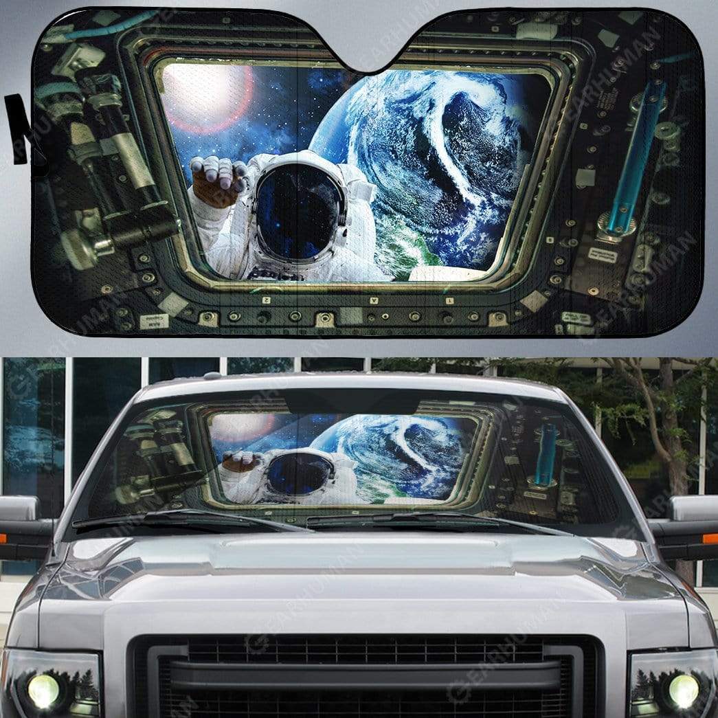 Gearhumans Custom Car Auto Sunshade Astronaut Knocking The Spaceship Door