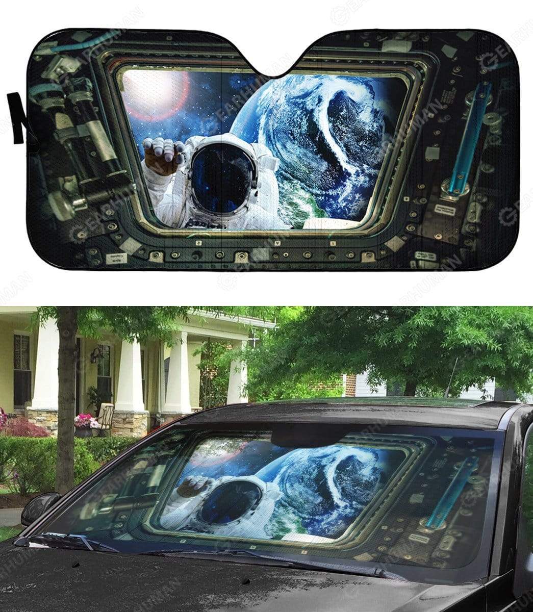 Gearhumans Custom Car Auto Sunshade Astronaut Knocking The Spaceship Door