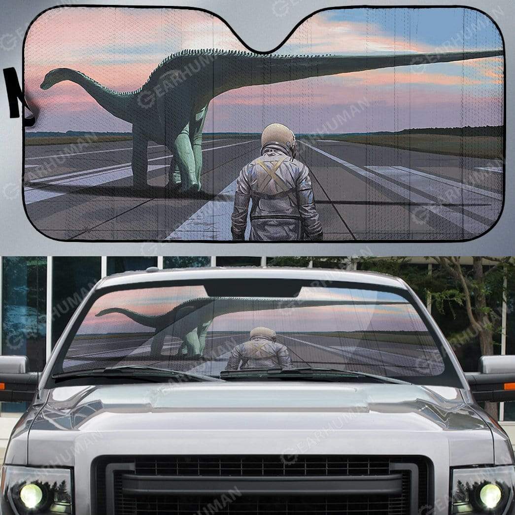 Gearhumans Custom Car Auto Sunshade Dinosaur And Astronaut
