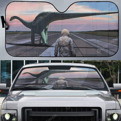 Gearhumans Custom Car Auto Sunshade Dinosaur And Astronaut