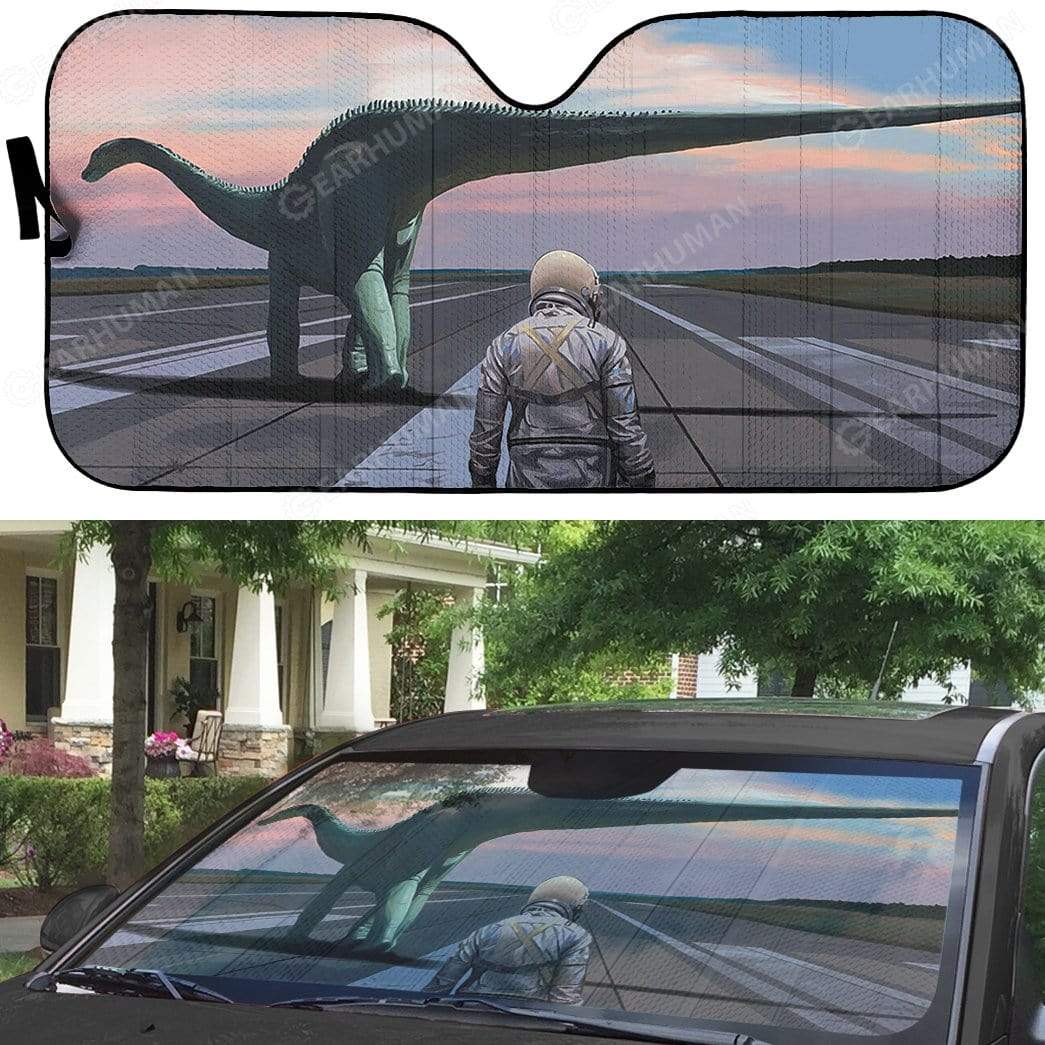 Gearhumans Custom Car Auto Sunshade Dinosaur And Astronaut