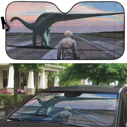 Gearhumans Custom Car Auto Sunshade Dinosaur And Astronaut