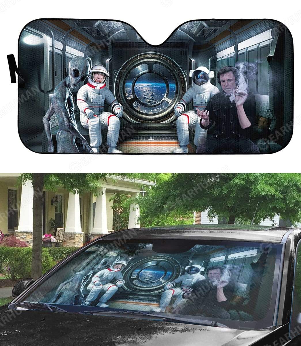 Gearhumans Custom Car Auto Sunshade Elon Musk And Astronauts