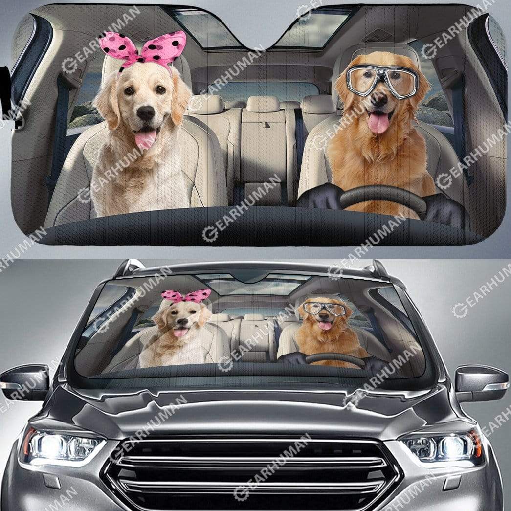Gearhumans Custom Car Auto Sunshade Golden Retrievers