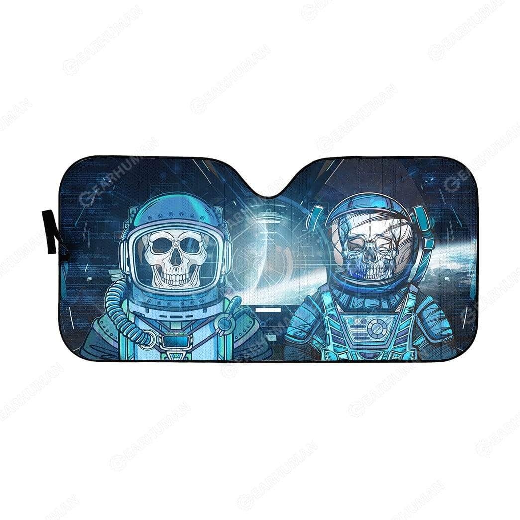 Gearhumans Custom Car Auto Sunshade Skull Astronaut In Spaceship