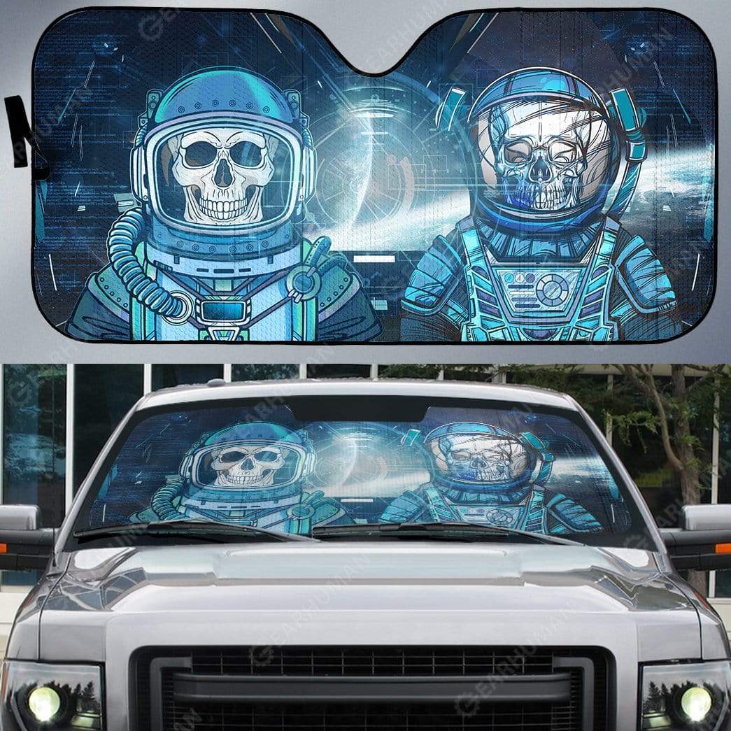 Gearhumans Custom Car Auto Sunshade Skull Astronaut In Spaceship