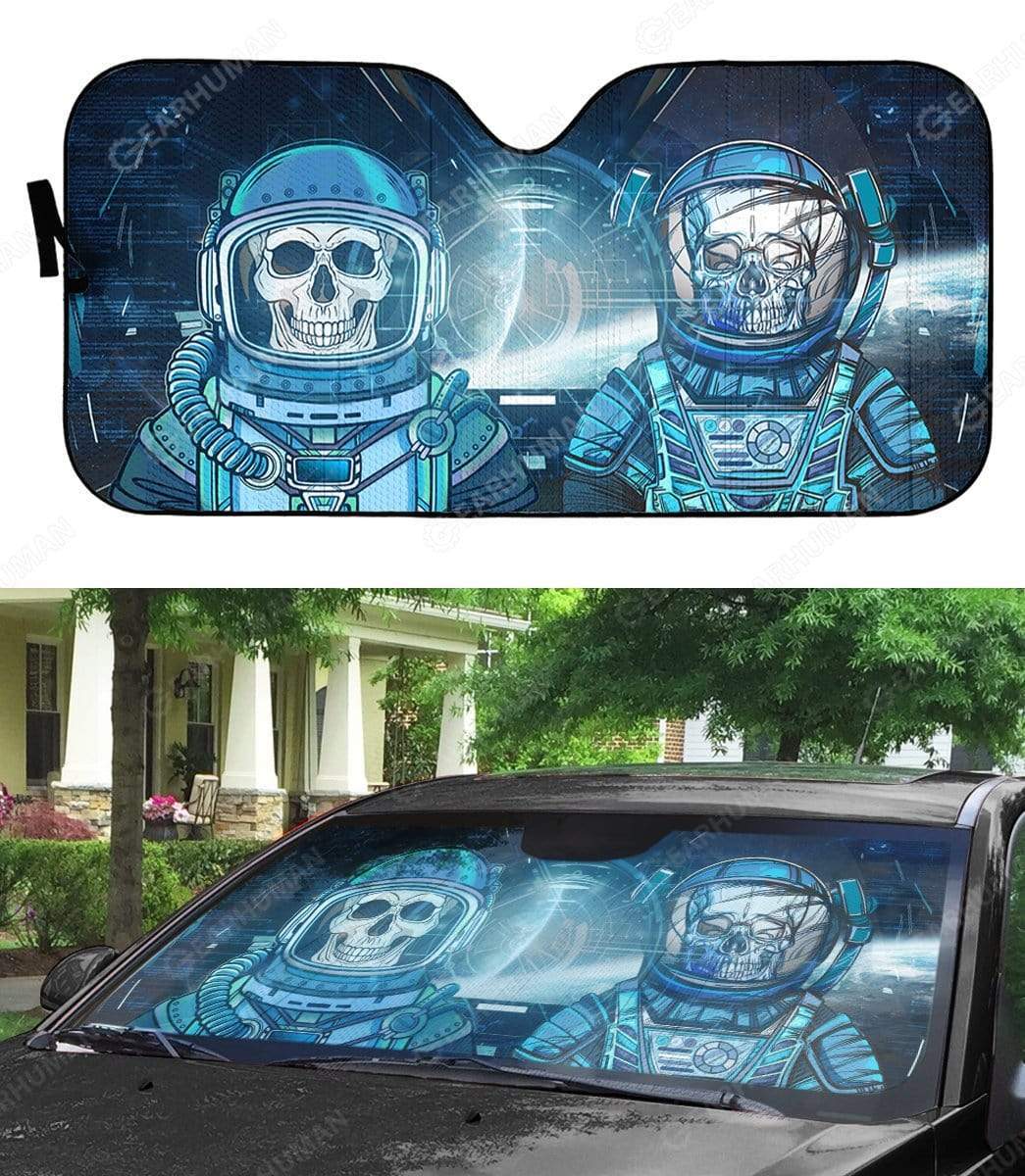 Gearhumans Custom Car Auto Sunshade Skull Astronaut In Spaceship