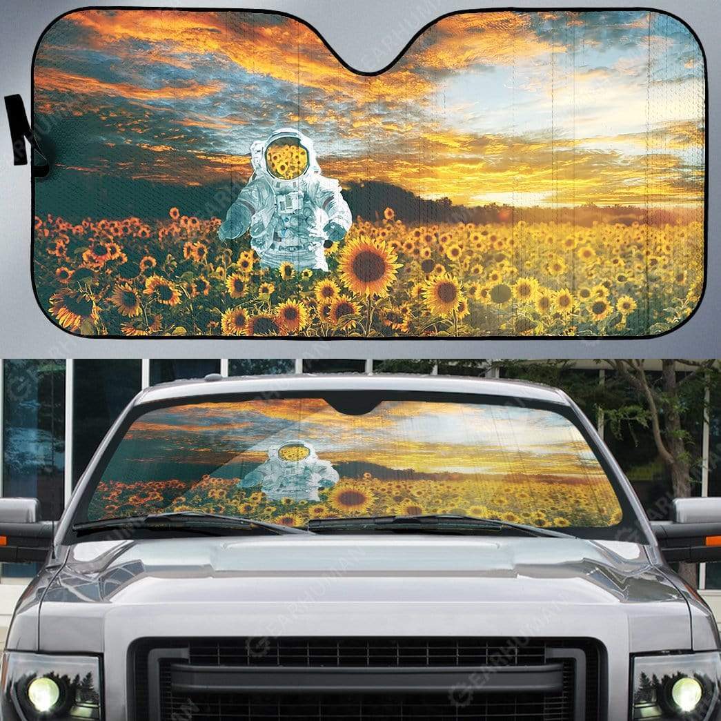 Gearhumans Custom Car Auto Sunshade Sunflowers And Astronaut