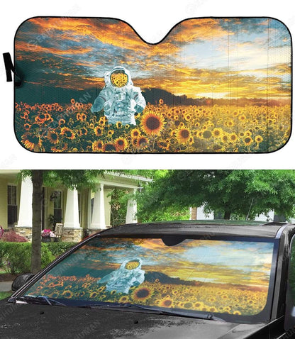 Gearhumans Custom Car Auto Sunshade Sunflowers And Astronaut