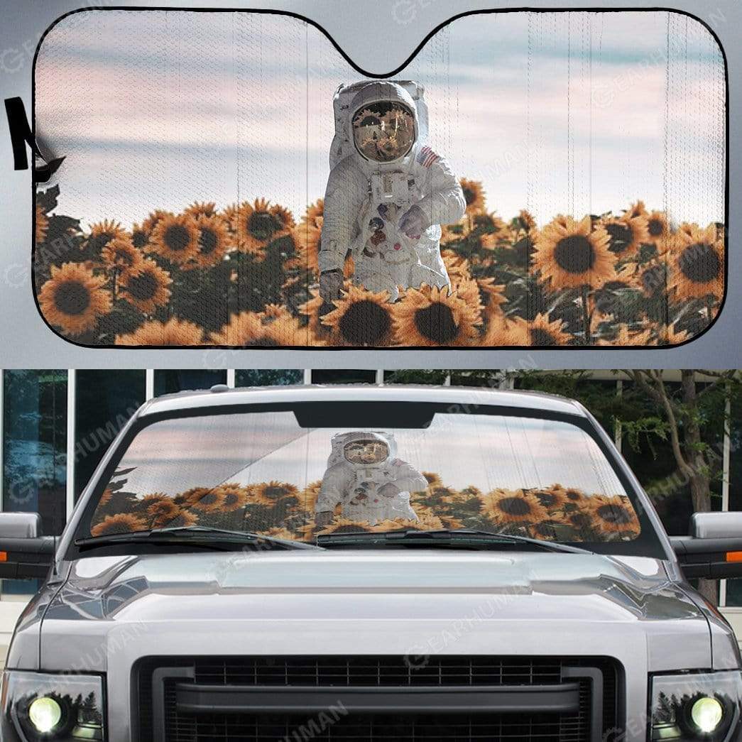 Gearhumans Custom Car Auto Sunshade Sunflowers And Astronaut