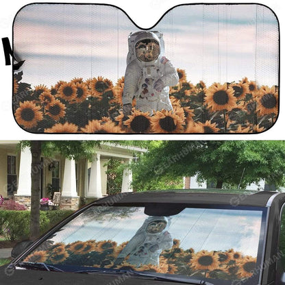 Gearhumans Custom Car Auto Sunshade Sunflowers And Astronaut