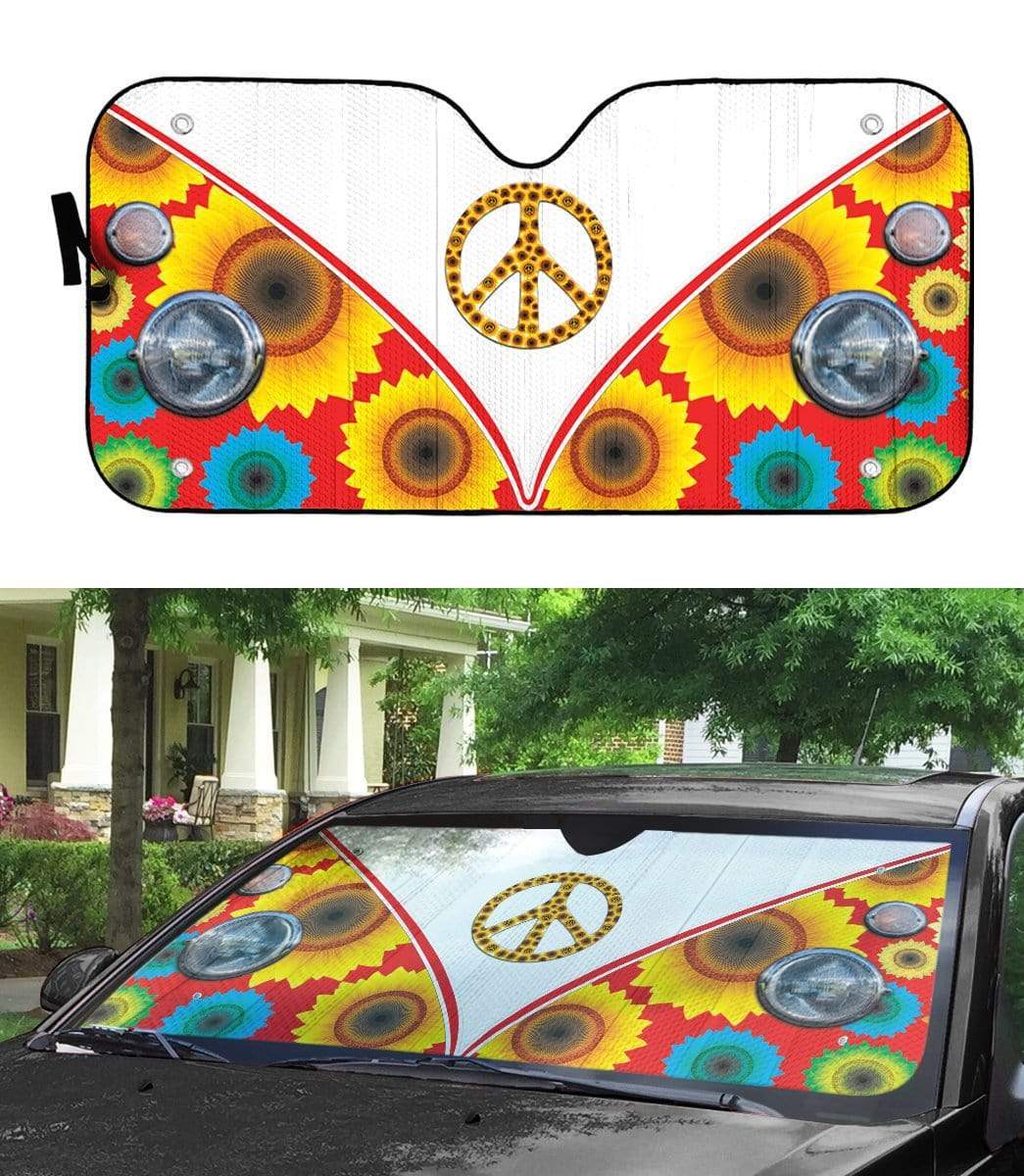 Gearhumans Custom Car Auto Sunshade Volkswagen Hippie Peace Sunflower