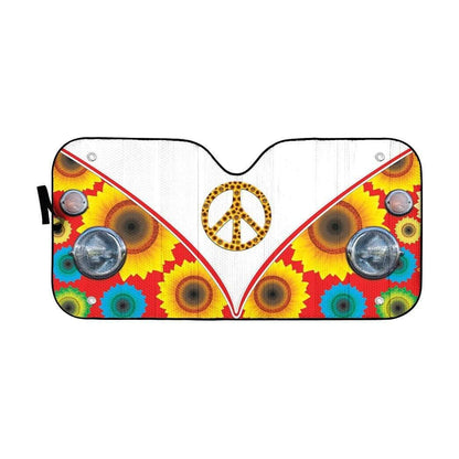 Gearhumans Custom Car Auto Sunshade Volkswagen Hippie Peace Sunflower