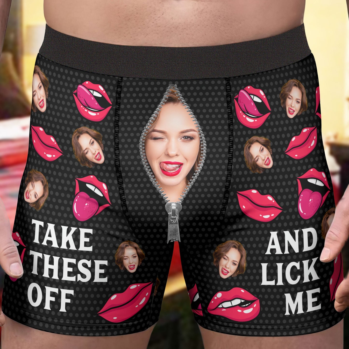 Custom Face Naughty Take These Off & Lick Me - Personalized Photo Men's Boxer Briefs