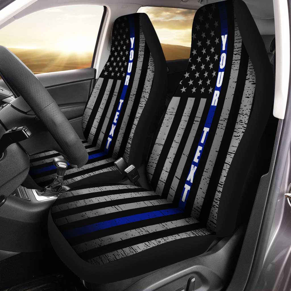Custom Name Thin Blue Line Car Seat Covers Police Officer Car Accessories