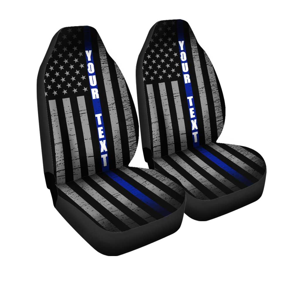 Custom Name Thin Blue Line Car Seat Covers Police Officer Car Accessories