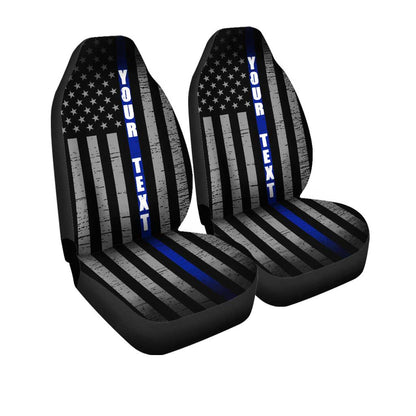 Custom Name Thin Blue Line Car Seat Covers Police Officer Car Accessories