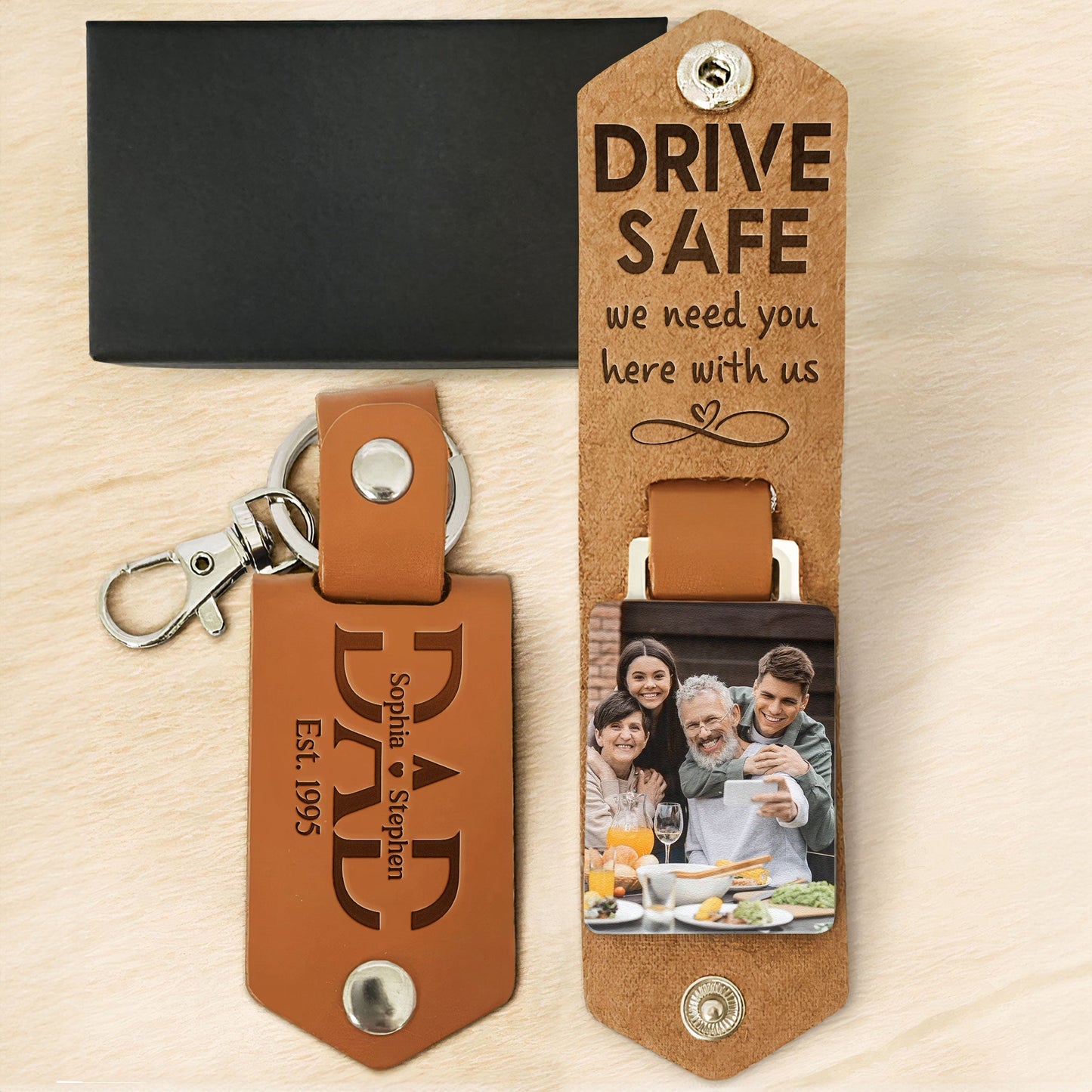 Custom Photo Drive Safe - Personalized Leather Photo Keychain