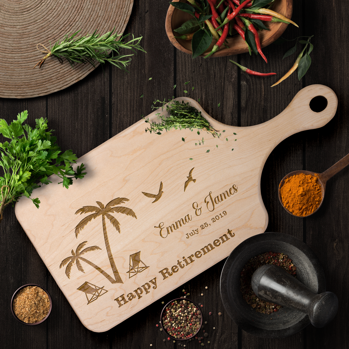 Custom_Retirement_Cutting_Board_With_Hea_Light_Handle_Horizontal_Lifestyle_Mockup.png