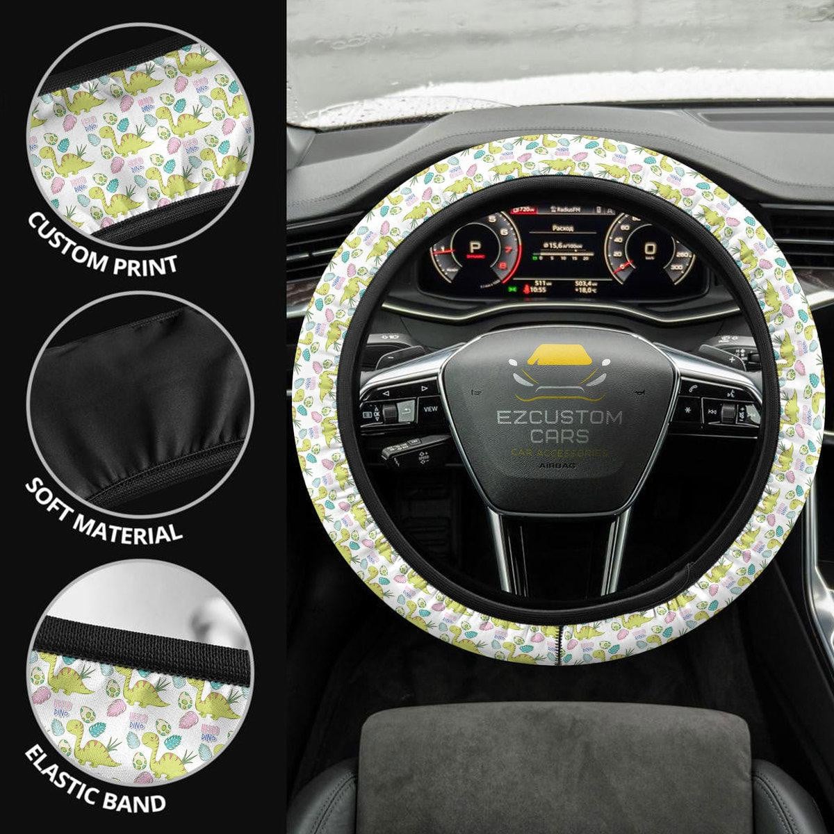 Cute Apatosaurus Pattern Car Accessories Custom Dinosaur Anime Steering Wheel Cover