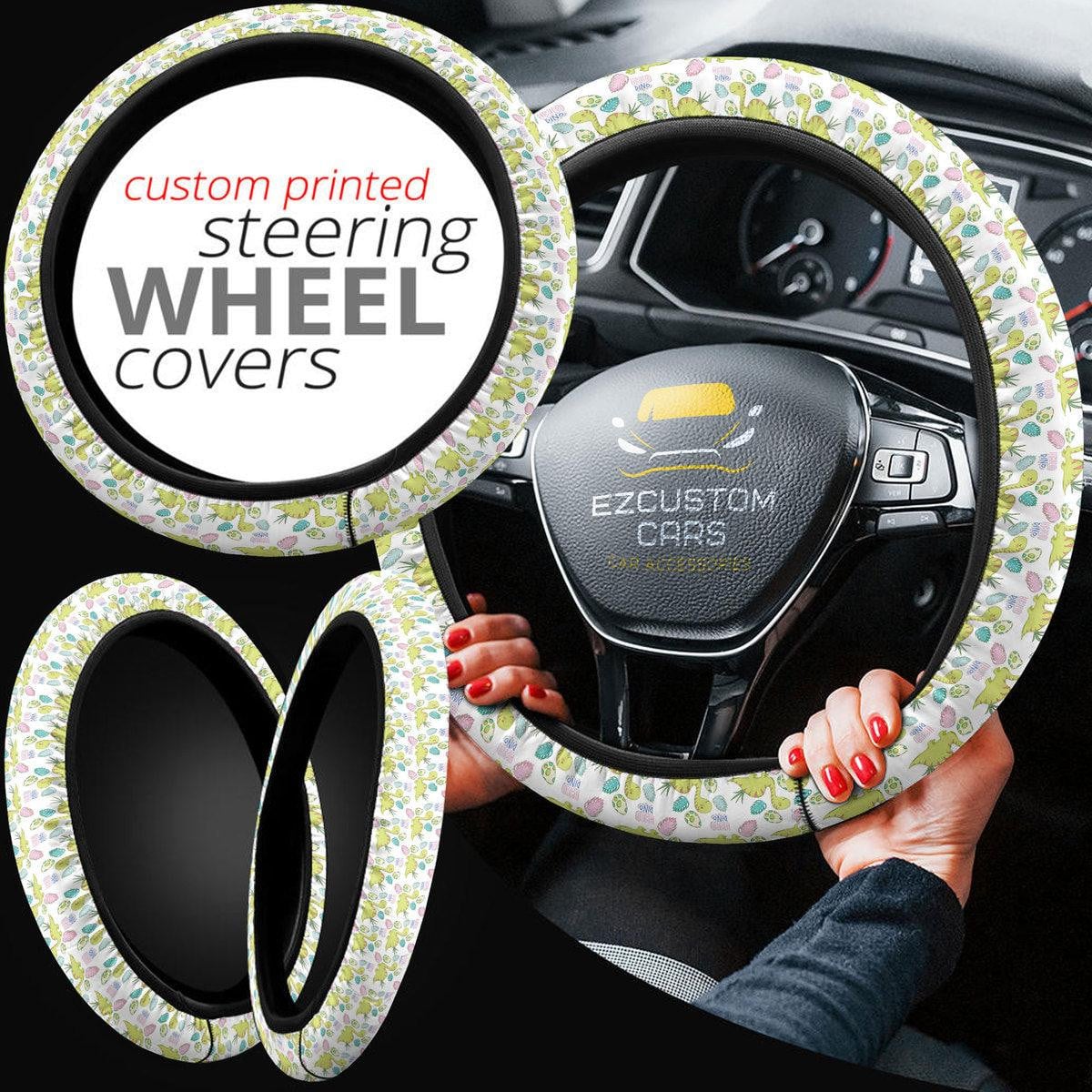 Cute Apatosaurus Pattern Car Accessories Custom Dinosaur Anime Steering Wheel Cover