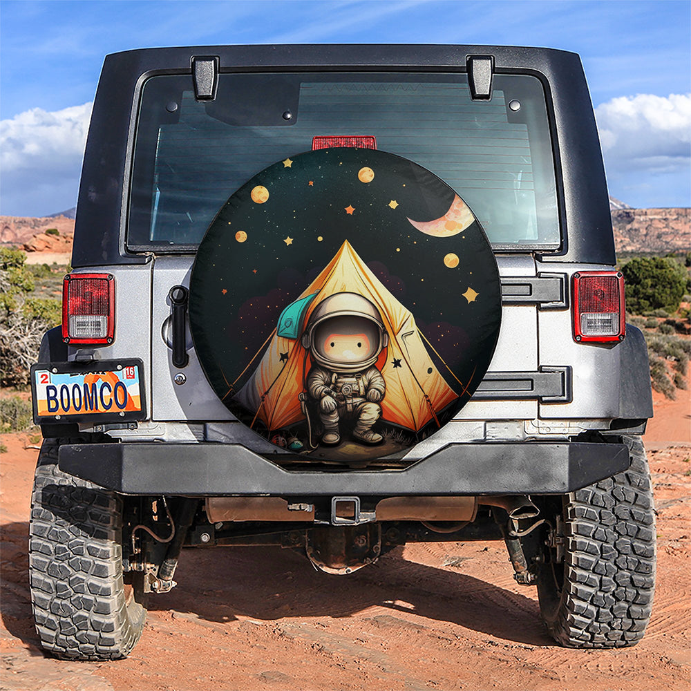 Cute Astronaut With Camping Galaxy Car Spare Tire Cover