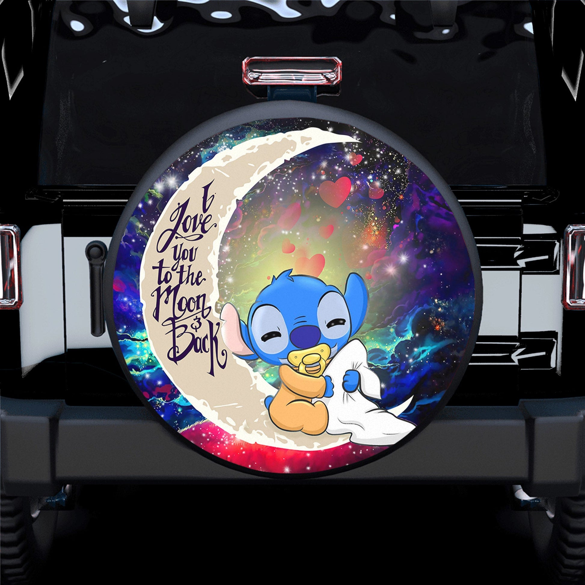 Cute Baby Stitch Sleep Love You To The Moon Galaxy Spare Tire Cover