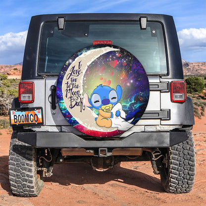 Cute Baby Stitch Sleep Love You To The Moon Galaxy Spare Tire Cover