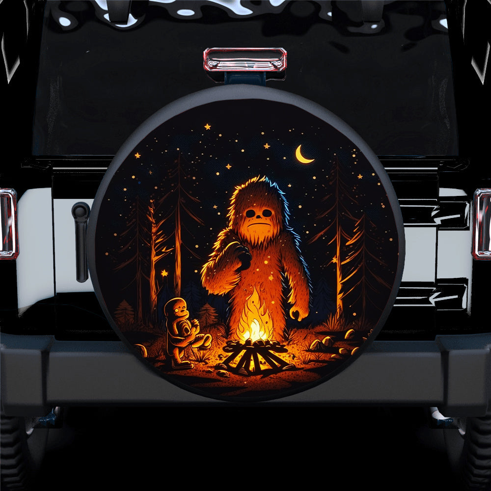 Cute Bigfoot Campfire Cooking Camping Car Spare Tire Cover