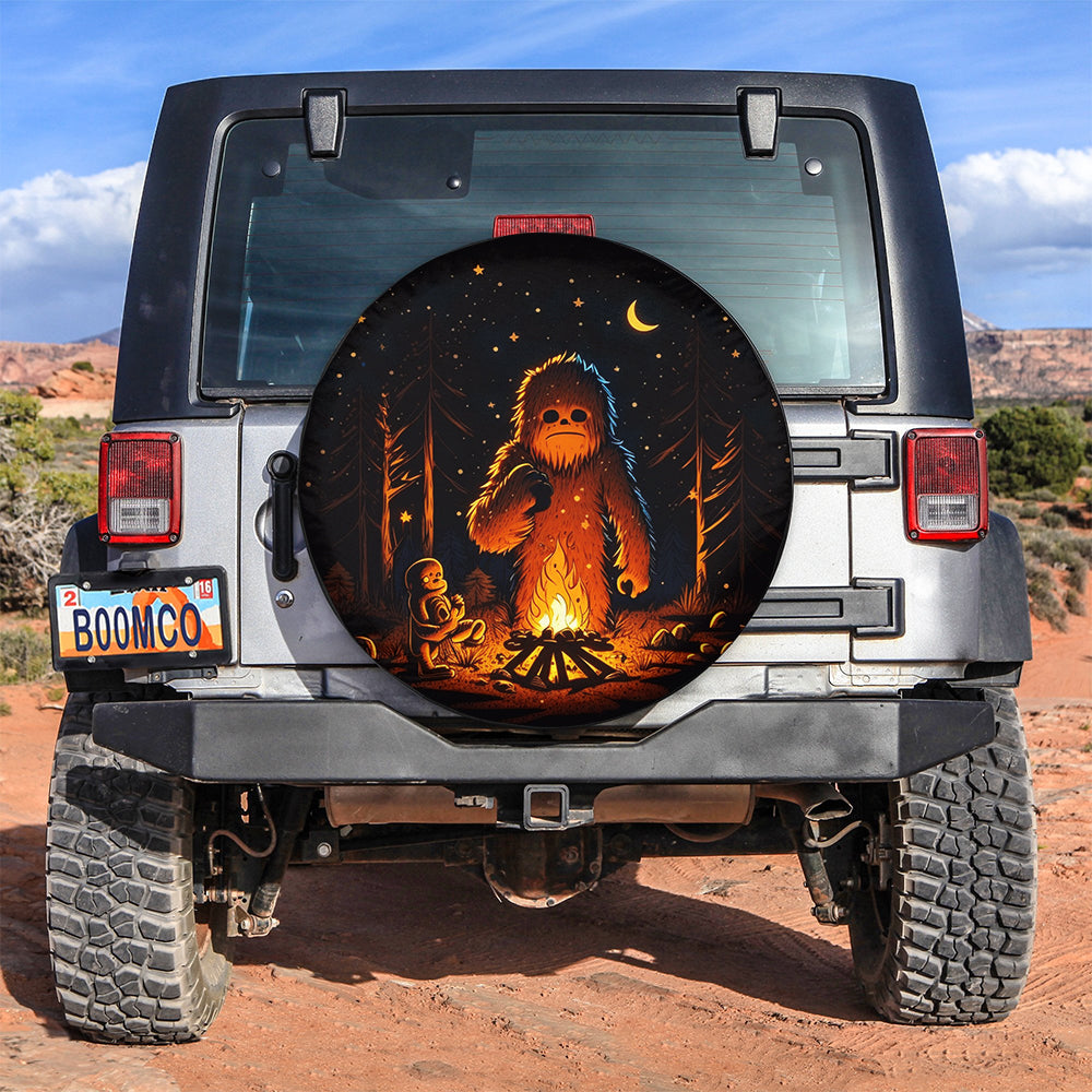 Cute Bigfoot Campfire Cooking Camping Car Spare Tire Cover