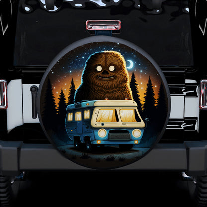 Cute Bigfoot Ride Car Camping Background Car Spare Tire Cover