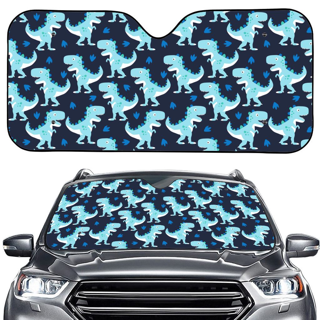 Cute Blue T-Rex Dinosaur Pattern Print Car Windshield Sun Shade