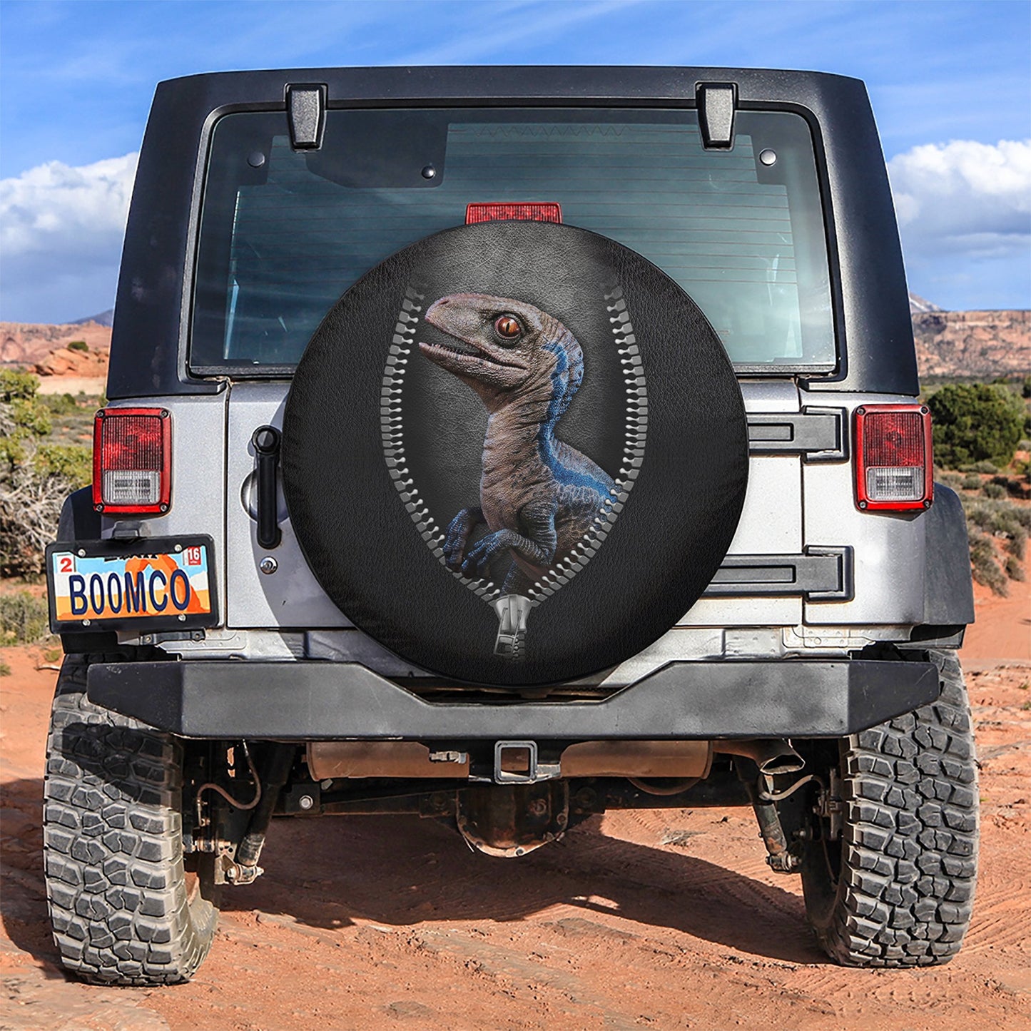 Cute Blue Velociraptor Jurassic World Dinousaur Car Spare Tire Cover