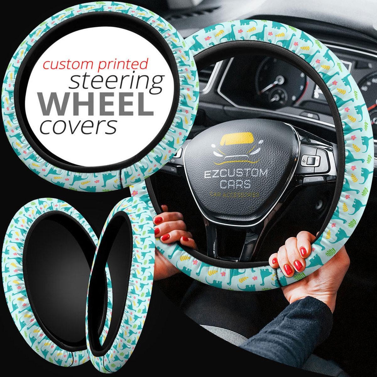 Cute Brachiosaurus Pattern Car Accessories Custom Dinosaur Anime Steering Wheel Cover