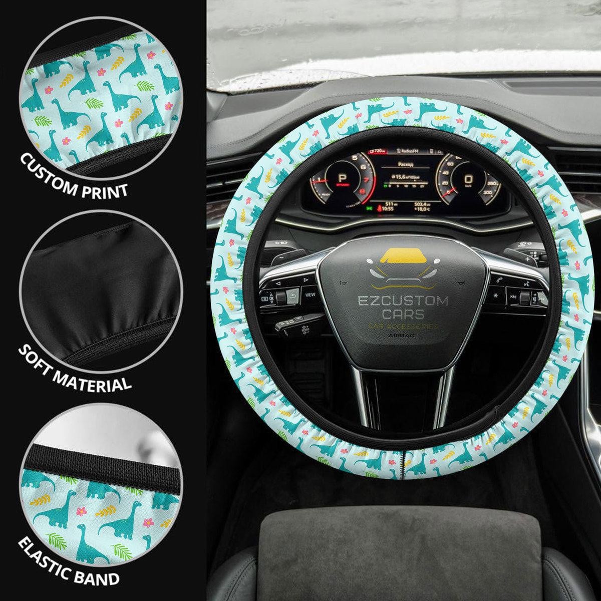 Cute Brachiosaurus Pattern Car Accessories Custom Dinosaur Anime Steering Wheel Cover