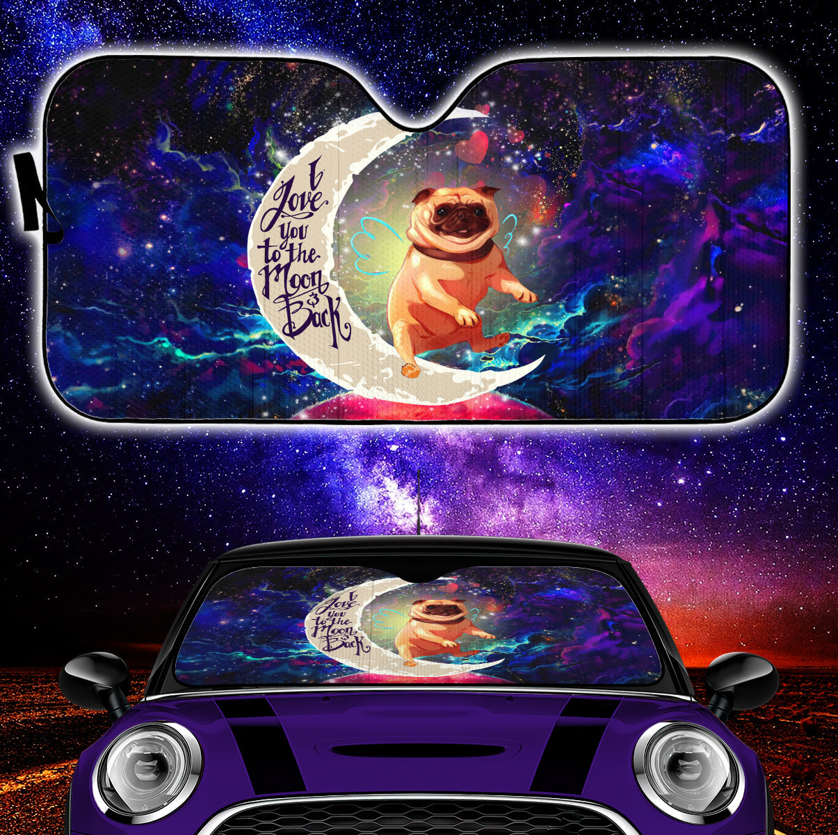 Cute Bull Dog Love You To The Moon Galaxy Car Auto Sunshades