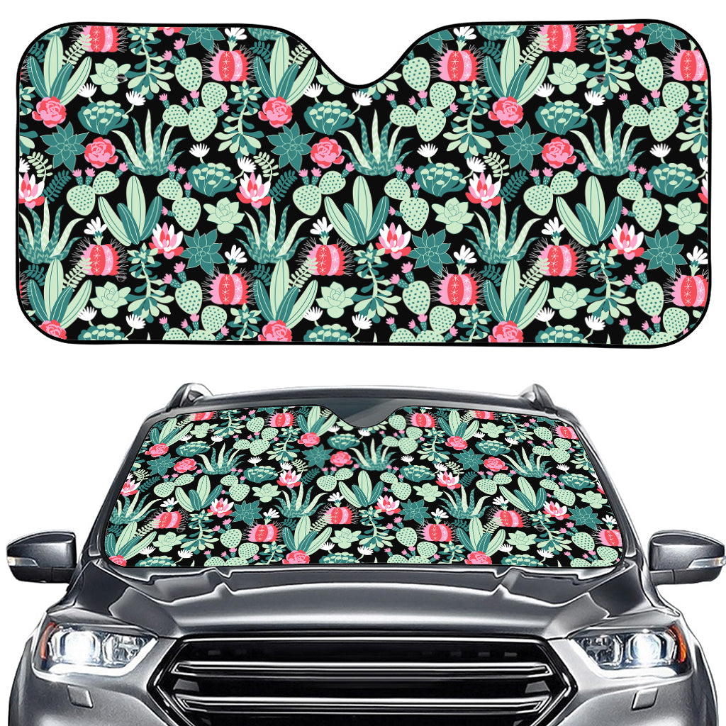 Cute Cactus And Succulent Print Car Windshield Sun Shade