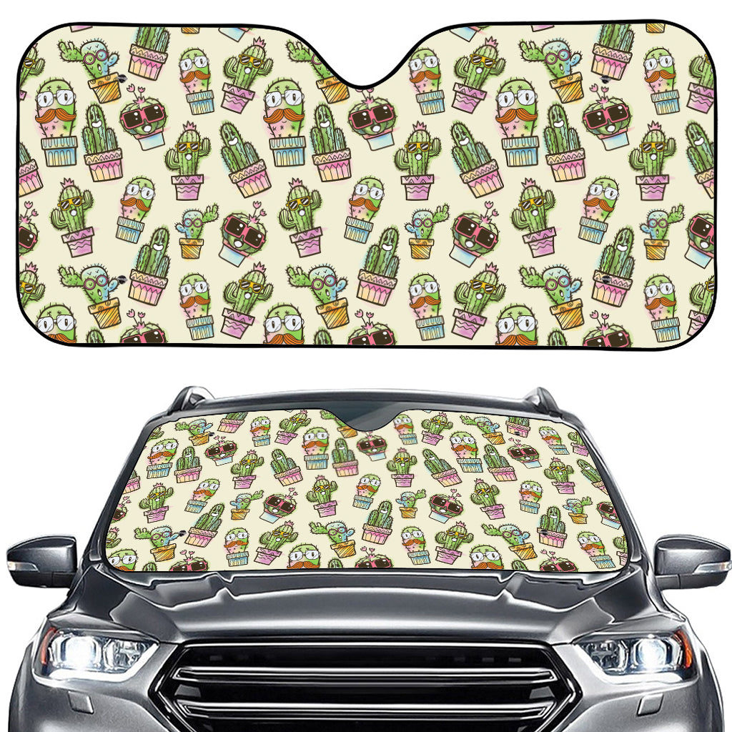 Cute Cartoon Cactus Pattern Print Car Windshield Sun Shade