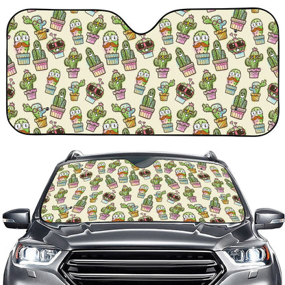 Cute Cartoon Cactus Pattern Print Car Windshield Sun Shade