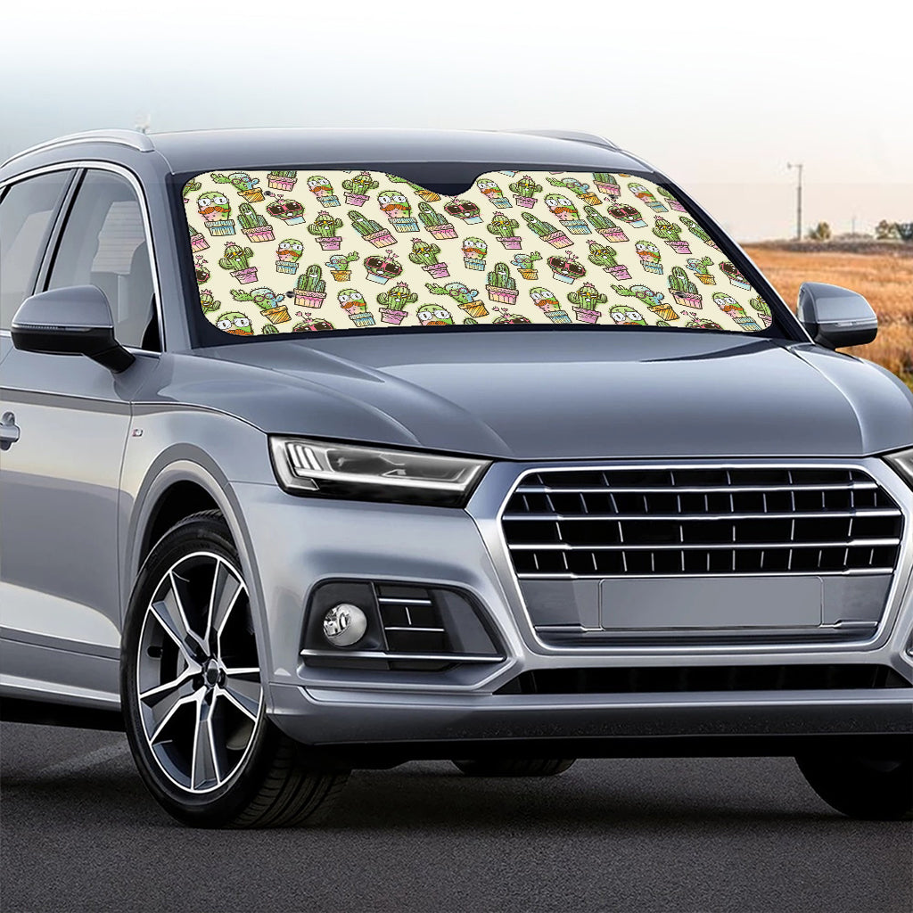 Cute Cartoon Cactus Pattern Print Car Windshield Sun Shade