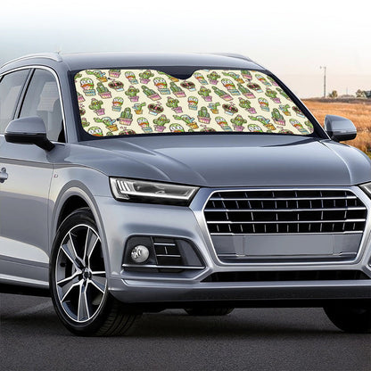 Cute Cartoon Cactus Pattern Print Car Windshield Sun Shade