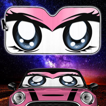 Cute Cartoon Eyes Pink Auto Sun Shades