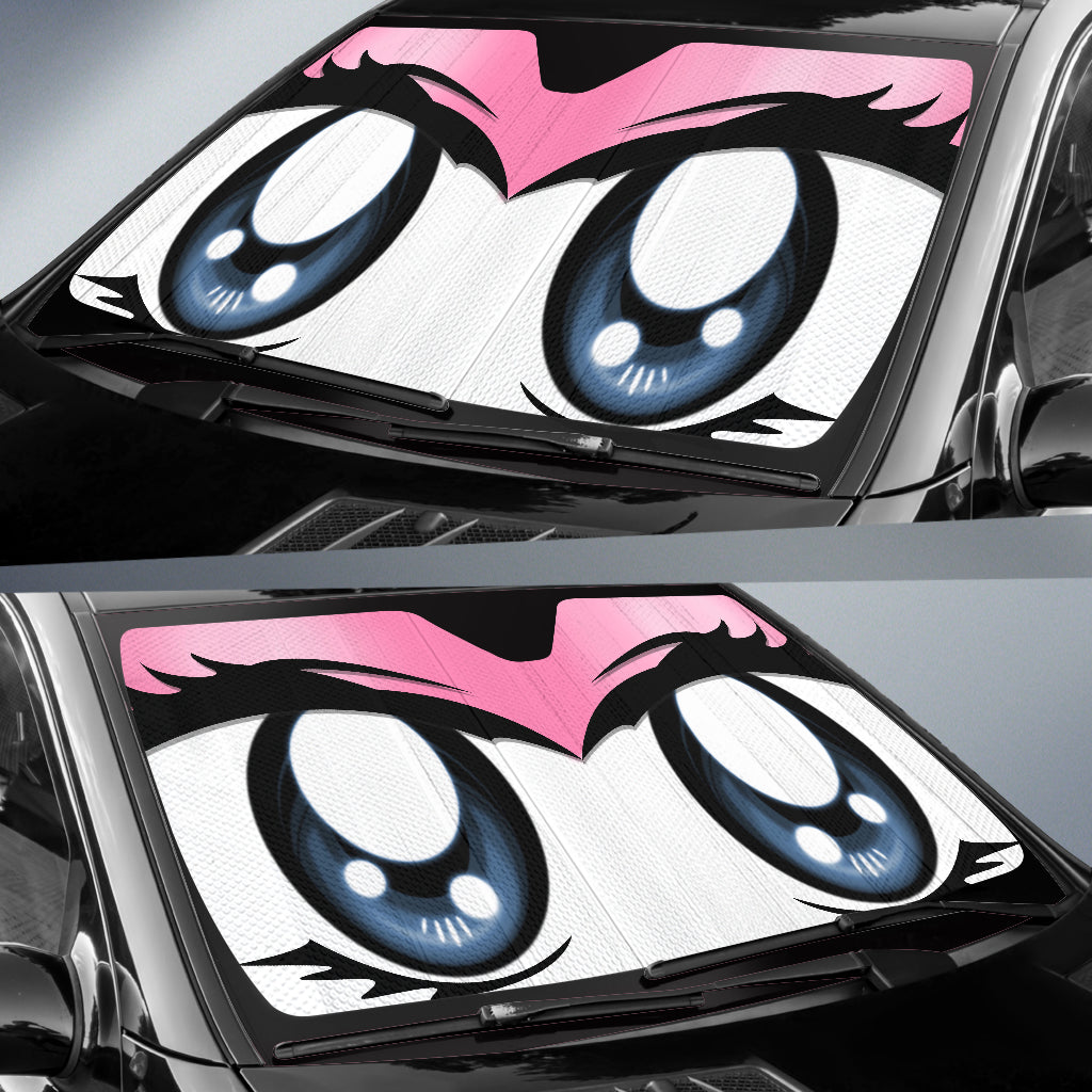 Cute Cartoon Eyes Pink Auto Sun Shades